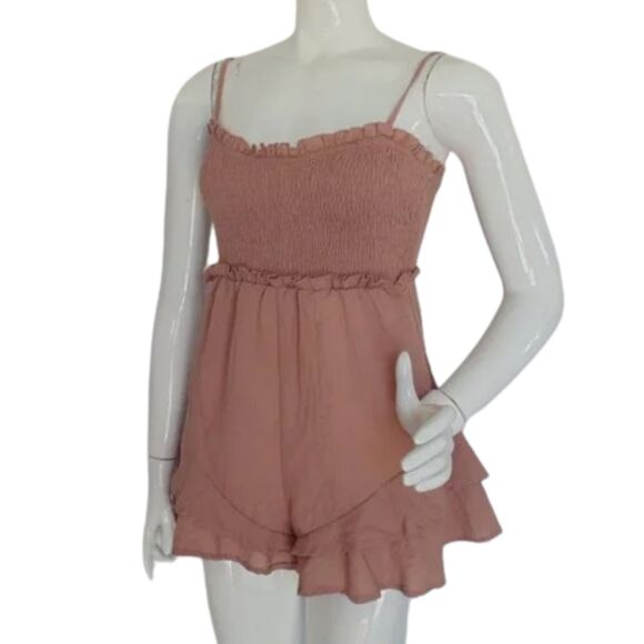 RUMOR Romper, 8, Desert Rose, Ruffle hem/waist Bust, Smocked, Spaghetti Straps, - Picture 3 of 12